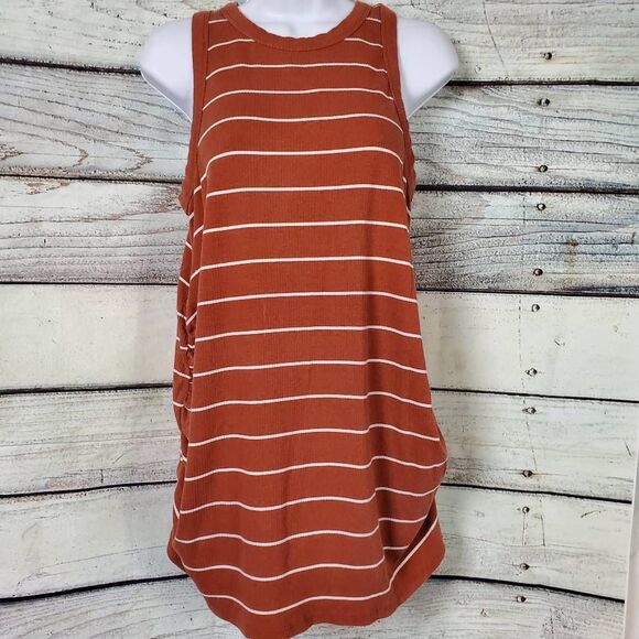 Maurices Maternity XL Rust Striped Sleeveless Ribbed Tank Top - Picture 1 of 6